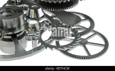Metall Uhrwerk auf weißem Hintergrund Stockfoto