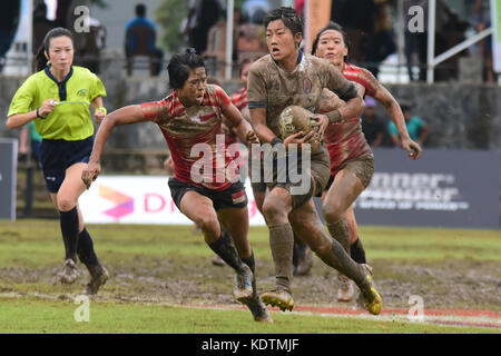 Colombo, Sri Lanka. 15 Okt, 2017. Asien Rugby sevens 2017 an der Rennstrecke Boden am 14. Oktober 2017 in Colombo, Sri Lanka Asien Rugby sevens Serie umfasst Teams aus Sri Lanka, Japan, Malaysia, Hong Kong, Philippinen, Korea, China und Chinesisch Taipei Credit: musthaq thasleem/Pacific Press/alamy leben Nachrichten Stockfoto