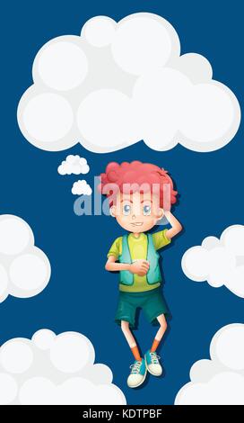 Junge auf flauschige Wolken Hintergrundbild Stock Vektor