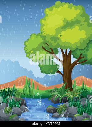 Park Szene in der Regenzeit Abbildung Stock Vektor