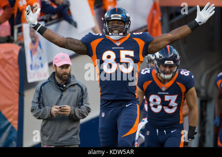 Oktober 15, 2017: Denver Broncos tight end Virgil Grün (85) Während vor dem Spiel warm up eines NFL Woche 6 matchup zwischen den New York Giants und die Denver Broncos am Sport Behörde Feld bei Mile High Stadium Denver CO, Scott D Stivason/Cal Sport Media Stockfoto