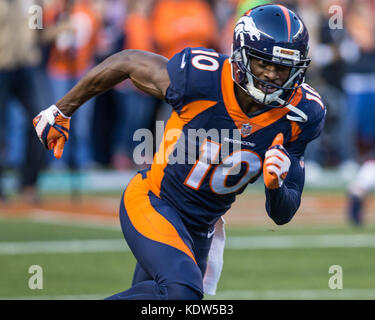 Oktober 15, 2017: Denver Broncos wide receiver Emmanuel Sanders (10) vor dem Spiel warm up eines NFL Woche 6 matchup zwischen den New York Giants und die Denver Broncos am Sport Behörde Feld bei Mile High Stadium Denver CO, Scott D Stivason/Cal Sport Media Stockfoto