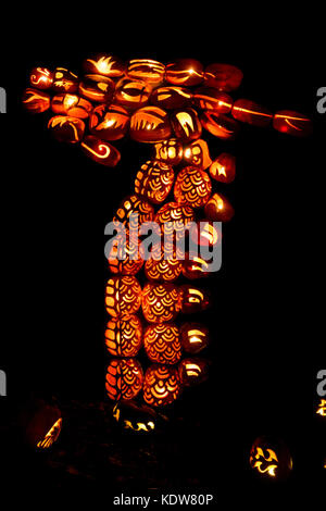 Der große Jack'O'Lantern Blaze, eine jährliche Veranstaltung in Croton-on-Hudson, NY, bietet Tausende von Hand geschnitzt, beleuchtete Kürbisse. Stockfoto