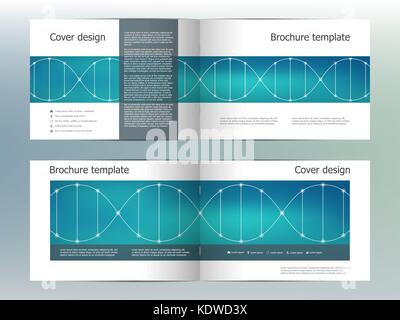 Rechteck Broschüre Vorlage, Layout, Abdeckung, Jahresbericht, Magazin im Format A4 mit molekularen Hintergrund. Vector Illustration Stock Vektor