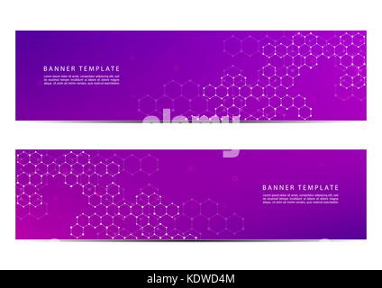 Abstrakte Banner Design, DNA-Molekül Struktur Hintergrund. Geometrische Grafik und angeschlossene Leitungen mit Punkten. Wissenschaftliche und technologische Konzept, Vector Illustration. Stock Vektor