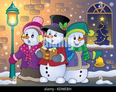 Schneemänner Carol singers Thema Bild 5-eps 10 Vector Illustration. Stock Vektor