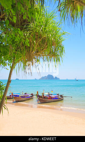 Longtail-Boote am Ao Nang Beach, Provinz Krabi, Thailand. Stockfoto