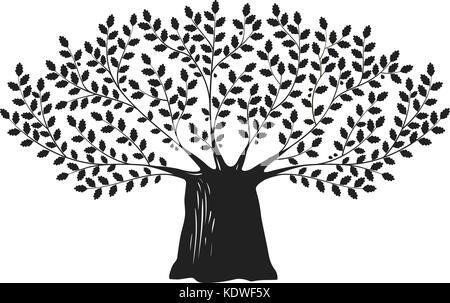 Baum, Eiche Logo oder Etikett. Natur, Ökologie, Umwelt, Leben, Dynastie Ikone. Dekorative Vektorillustration Stock Vektor