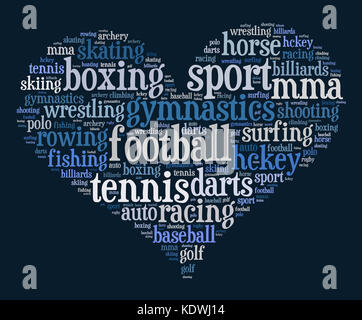 Sport word cloud Konzept auf weißem Hintergrund Stockfoto