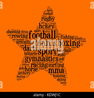 Sport word cloud Konzept auf weißem Hintergrund Stockfoto