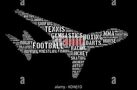 Sport word cloud Konzept auf weißem Hintergrund Stockfoto