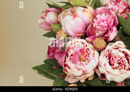 Rosa pfingstrose Blüten auf beigem Hintergrund. Stockfoto