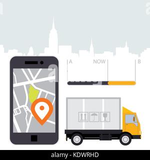 Dlivery der Ladung - Lage tracker App und mobile GPS-Navigation Stock Vektor