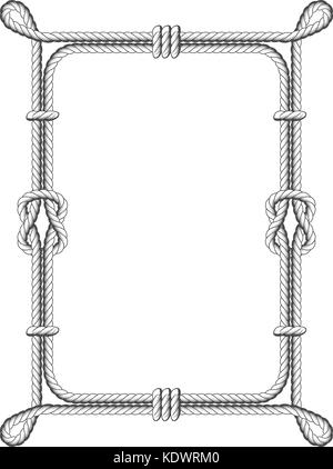 Verdrilltes Seil square Frames mit Knoten und Schleifen Stock Vektor