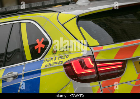 Red Star Anerkennung Aufkleber für die bewaffnete Polizei in ANPR&Video Response patrol Fahrzeug, Preston GROSSBRITANNIEN Stockfoto