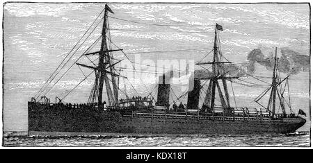 1887 Gravur der Cunard liner RMS Etrurien. Stockfoto