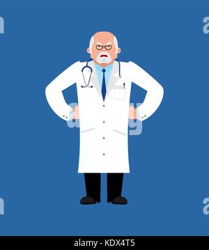 Arzt wütend. Arzt böse Emoji. Vector Illustration Stock Vektor