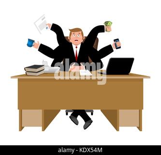 Unternehmer und viele Hände. die Durchführung vieler Aufgaben. Viel Arbeit. Vector Illustration Stock Vektor