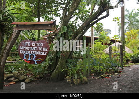 Anmelden Garten, Hotel Banana Azul, Playa Negra, Puerto Viejo de Talamanca, Provinz Limón, Karibik, Costa Rica, Mittelamerika Stockfoto