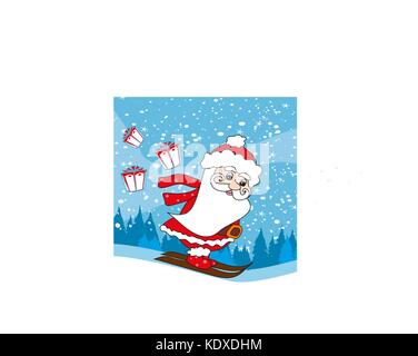 Weihnachten cartoon Charakter, Skifahren santa claus Stock Vektor