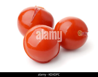 Eingelegte Tomaten isoliert auf weißem Stockfoto