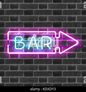 Leuchtende neon bar Schild mit Richtungspfeil Stock Vektor
