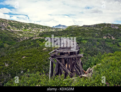 Alte Brücke am White Pass und Yukon Route Bahn fahren, Skagway, Alaska, USA Stockfoto