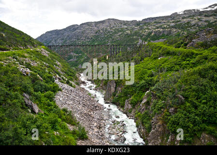 Alte Brücke am White Pass und Yukon Route Bahn fahren, Skagway, Alaska, USA Stockfoto