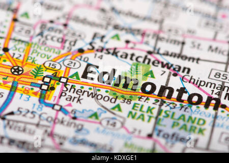 Nahaufnahme von Edmonton, Alberta, Kanada eine Road Map dargestellt. Stockfoto