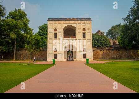 Delhi, Indien - 19. September 2017: schöne Überblicküber den Eingang zu humayun Grabmal in Delhi, Indien Stockfoto