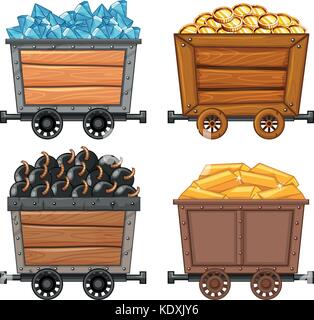 Bergbau Objekte auf hölzernen Wagen Abbildung Stock Vektor