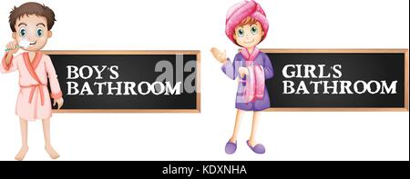 Badezimmer Zeichen für Jungen und Mädchen Abbildung Stock Vektor