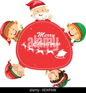 Weihnachten Karte Vorlage mit Santa und Elfen Abbildung Stock Vektor