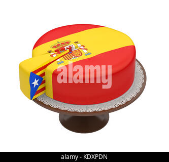 Flagge von Katalonien als Stück des spanischen Kuchen Stockfoto