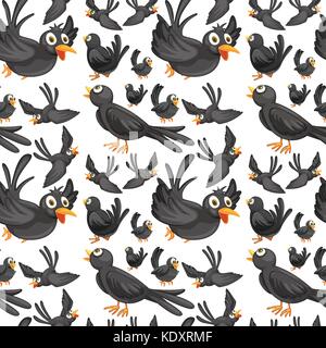 Nahtlose Hintergrund Design mit Krähen fliegen Abbildung Stock Vektor