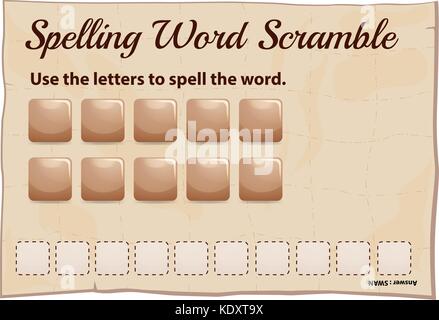 Rechtschreibung Word Scramble game template Abbildung Stock Vektor