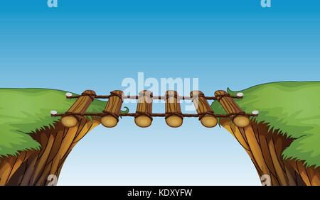 Holzbrücke zwischen Klippen Abbildung Stock Vektor