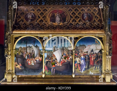 Die hl. Ursula Schrein mit Panels von Hans Memling (1430-1494), Öl auf Leinwand, 1489 Stockfoto