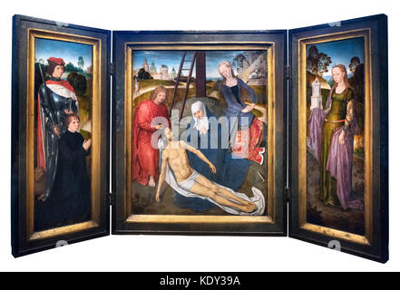 Das Triptychon von Adriaan Zügel von Hans Memling (1430-1494), Öl auf Leinwand, 1480. Stockfoto