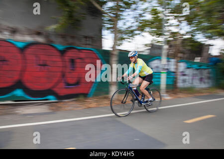 Graffiti neben dem Radweg entlang des Los Angeles River, Elysian Valley, Los Angeles, Kalifornien, USA Stockfoto