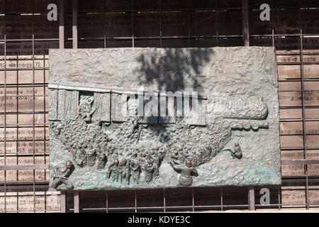 Holocaust Memorial Plaque in Campo De Gheto Novo, Cannaregio, Venice, Italien im Jüdischen Ghetto eine der Tod Züge Stockfoto