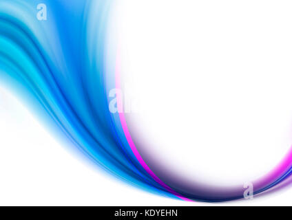 Abstrakte weißen Hintergrund mit gebogenen Strahlen blaue Farbtöne, konvergieren in einen schmalen Bach und bedeckt mit einer purpurnen Streifen Stockfoto