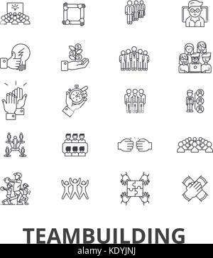 Teambuilding, Gemeinschaft, Teamwork, Führung, Team, Unternehmen Zeile für Symbole. bearbeitbaren Anschläge. flache Design Vector illustration symbol Konzept. Lineare isolierte Zeichen Stock Vektor