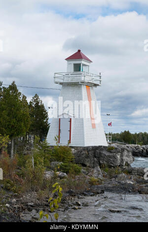 Ein Blick auf den Leuchtturm an der South Baymouth, Manitoulin Island. Stockfoto