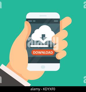 Cloud Computing Download App auf dem Smartphone mit Fortschrittsbalken Stock Vektor