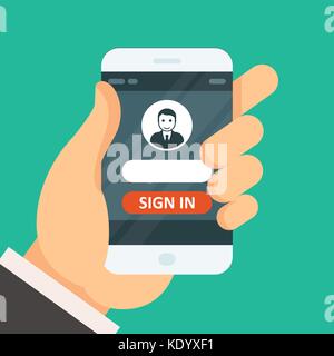 Anmelden auf dem Smartphone - Symbol Benutzer und Passwort eingeben Stock Vektor