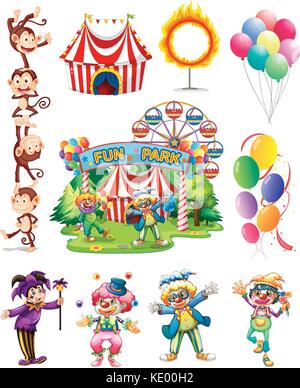 Clowns und andere Objekte aus Zirkus Abbildung Stock Vektor