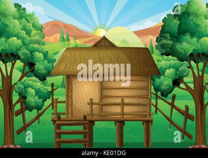 Holz Hütte im Wald Abbildung Stock Vektor