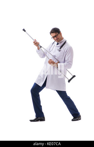 Junger Arzt Arzt ständigen Wandern auf weißem Hintergrund Stockfoto