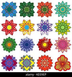 Satz von Zwanzig fünf stilisierte Farbe Blumen, Vektorgrafiken auf weißem Hintergrund Stock Vektor